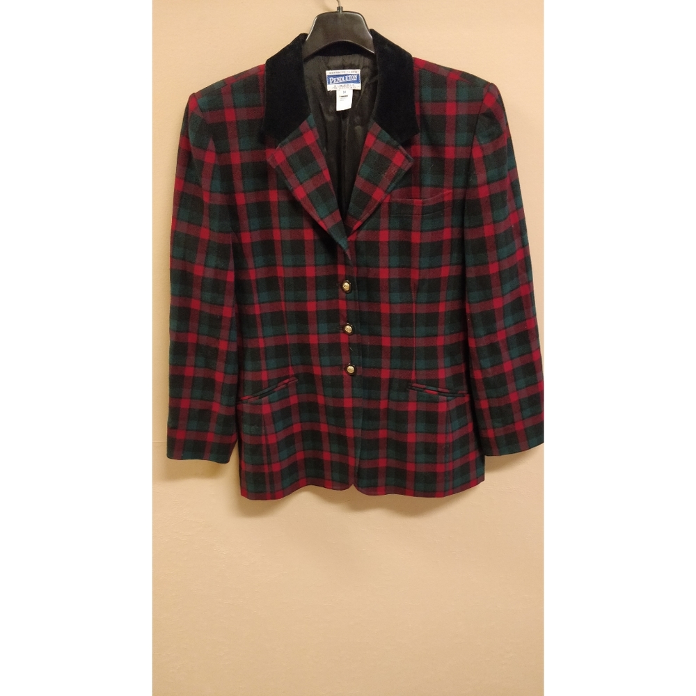 PENDLETON Blazer Woman's Plaid Print 100% Wool